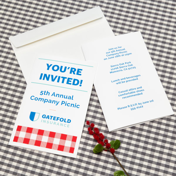 Image showing Image showing a company picnic invitation made with Avery greeting cards 8316 and free Avery template.