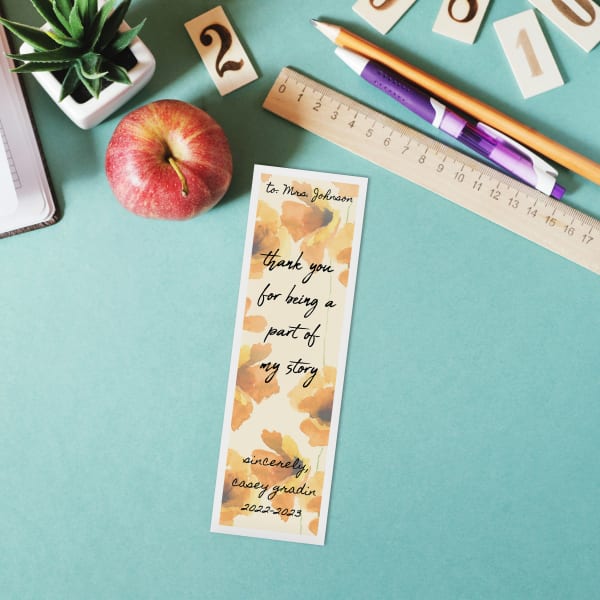 A printable bookmark design with a touching thank you message printed on an Avery ticket.