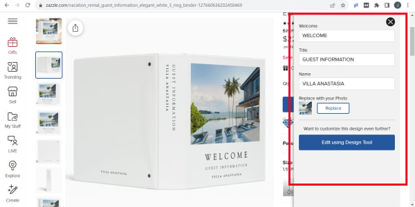 Showing how to add custom text and images and choose color options for custom Avery binders on Zazzle.