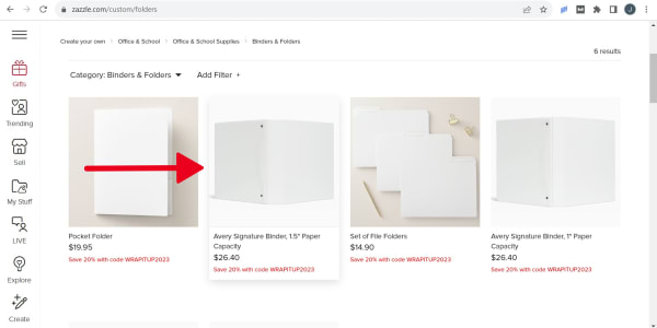 How to choose a blank Avery binder to customize on Zazzle.
