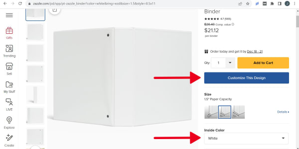 How to create a custom Avery binder on Zazzle by opening the editing screen. 