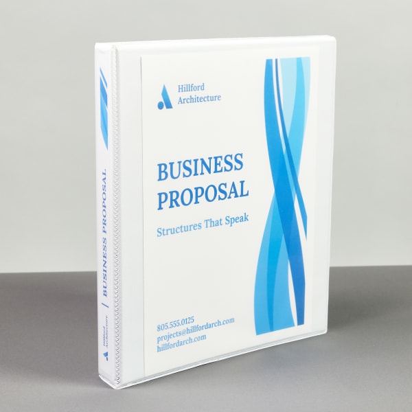Template for a professional blue business binder with logo placement.