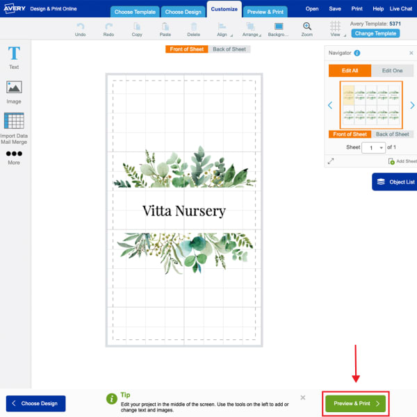 How to preview and print a project in Avery Design and Print Online when you are making custom cards at home. 