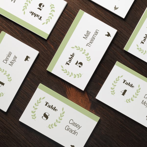 Wedding place cards using Avery template for meal choice place cards