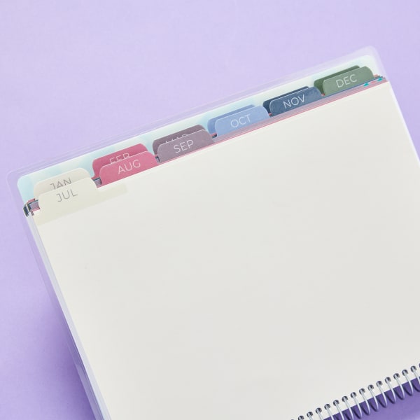 A close up of Avery 29874 showing the tabs that follow the school year from July to June. 