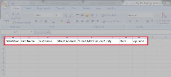 formatting mail merge excel spreadsheet