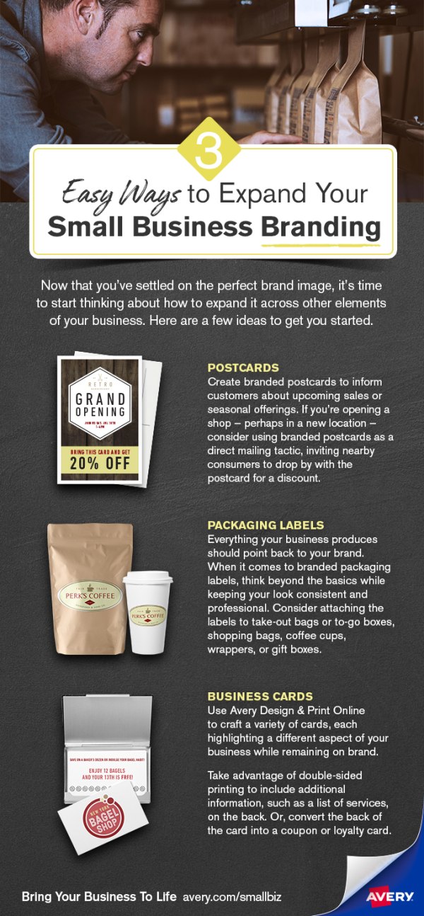 3 Easy ways to expand your small business branding is with postcards, packaging labels, business cards