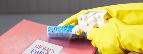 disinfecting spray sponge gloves binder labels
