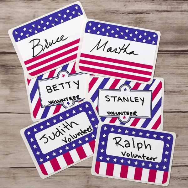 red white blue patriotic name tags