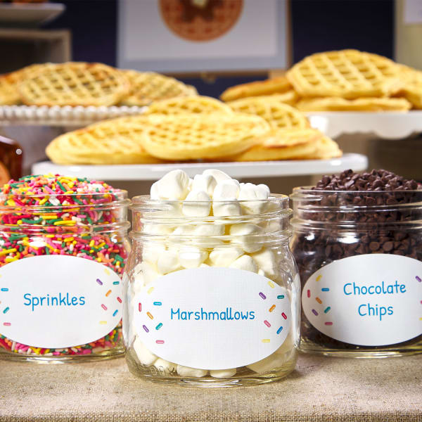 Waffle Bar Party Sprinkles, Marshmallows, Chocolate Chips