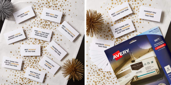 white and gold cloth surface with new years eve conversation cards printed on avery business cards white and gold cloth surface with new years eve conversation cards and package of avery printable business cards