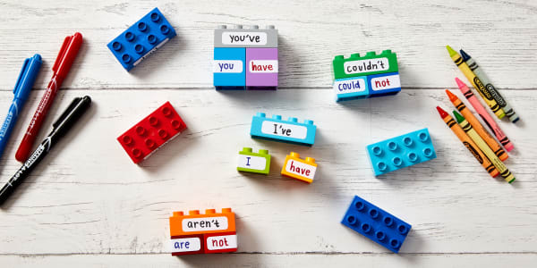 lego building blocks markers labels crayons