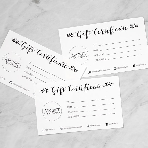 gift certificate and cards
