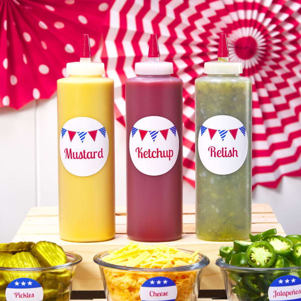 hot dog condiments in squeeze bottles ketchup mustard relish