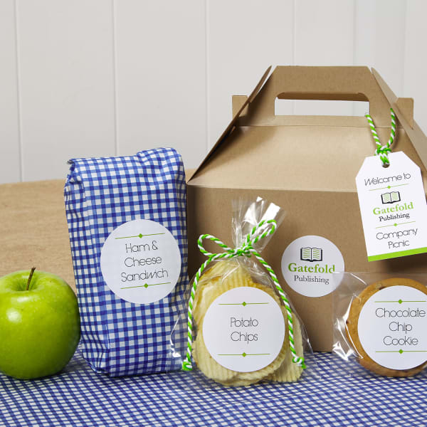 company picnic with labeled food items
