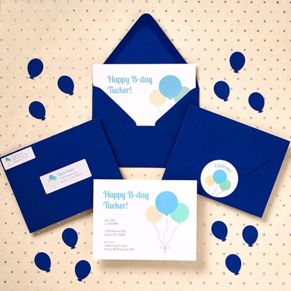 Birthday Party Invitations Envelopes Blue