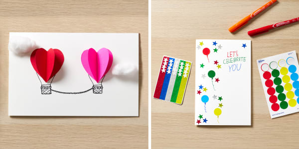 Examples of a 3D card and sticker birthday card made with Avery labels and blank cards. 