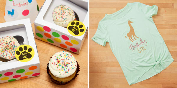 cupcake box paws off round labels birthday girl giraffe
