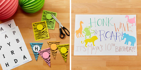 zebra bunting happy birthday honk wave road safari party