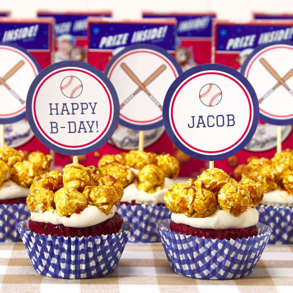 Baseball cracker jack cupcakes