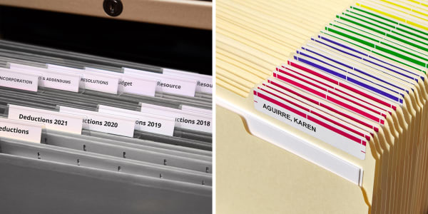 Two images side by side showing organized file folders. <a href=