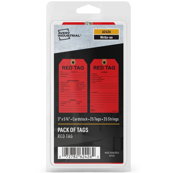 5S Red Tags, Preprinted, 25ct 3" x 5-3/4"