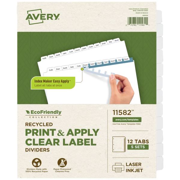 Avery® EcoFriendly Recycled Dividers, 12-Tab, White, Index Maker 