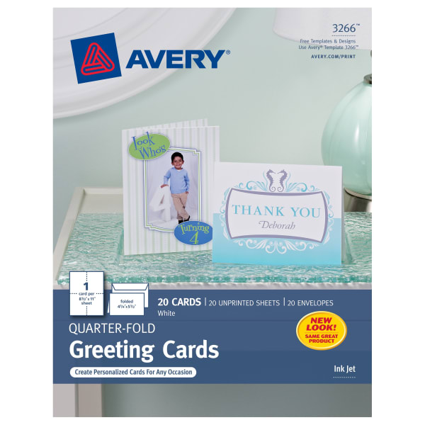 Quarter-Fold Greeting Cards with Envelopes 3266 | Avery.com for Free Printable Quarter Fold Birthday Cards