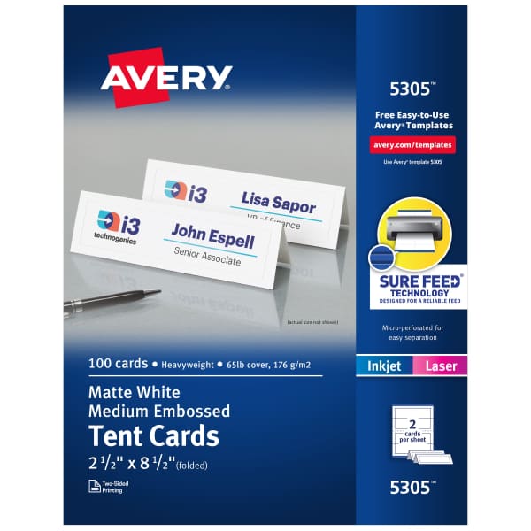 Avery® Embossed Tent Cards with Sure Feed® Technology, 2-1/2