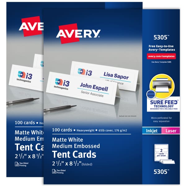 Embossed Tent Cards, 2-1/2" x 8-1/2", White 25305 | Avery
