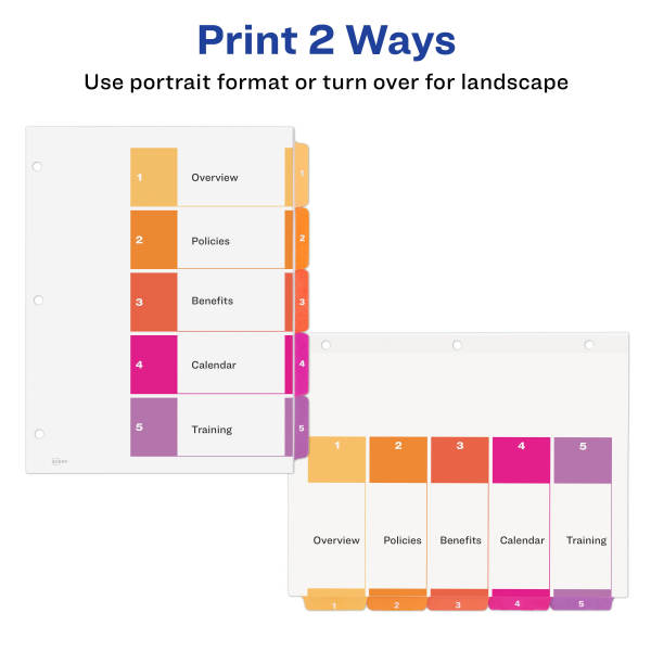 Avery Customizable Table of Contents Dividers, Ready Index(R) Printable Section Titles, Preprinted 1-5 Multicolor Tabs, 3 Sets (11070)