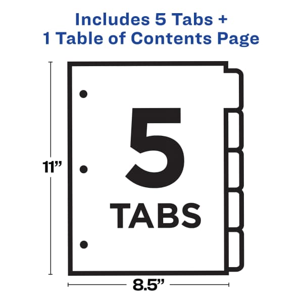 Avery Customizable Table of Contents Dividers, Ready Index(R) Printable Section Titles, Preprinted 1-5 Multicolor Tabs, 3 Sets (11070)