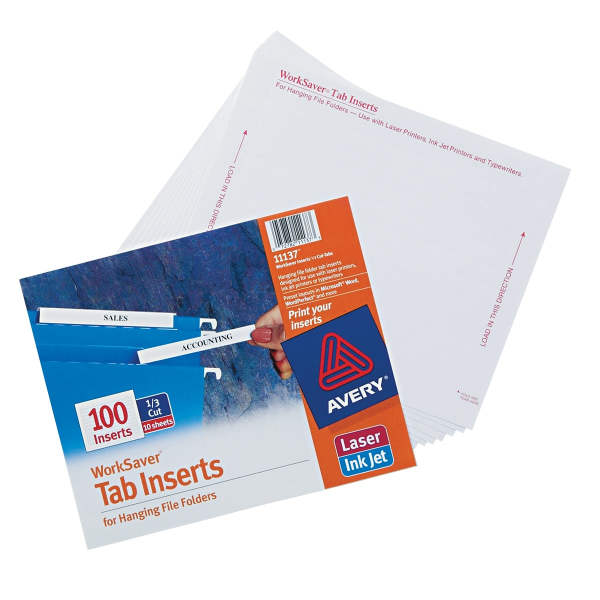 Avery Printable Tab Inserts for Hanging File Folders 3 1/2 quot Acid Free