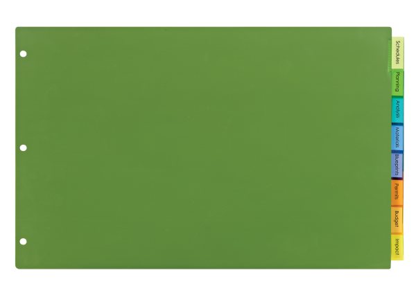 Insertable Big Tab Plastic Dividers, 8-Tab, 11 x 17, Green, 1 Set