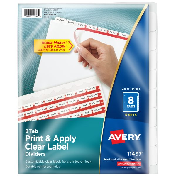 Avery Print & Apply Dividers 8 Tabs, 5 Sets (11437) | Avery.com