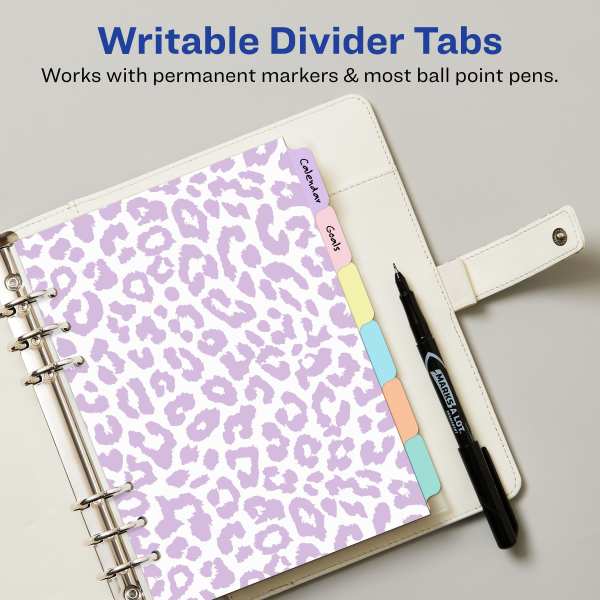 avery-reg-planner-dividers-6-tab-set-a5-planner-size-pastel-animal-print-design-1-set-25454-avery-com