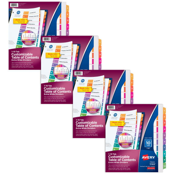 Customizable TOC Ready Index Multicolor Tab Dividers, Extra Wide Tabs, 10-Tab, 1 to 10, 11 x 9.25, White, 1 Set