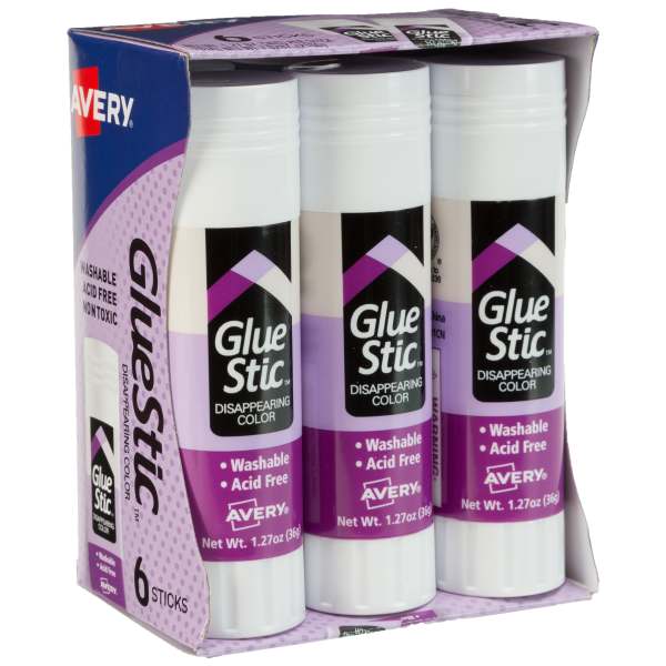 Avery(R) Glue Stic(TM), Purple Glue Sticks, 1.27oz, 6 Total (98071)