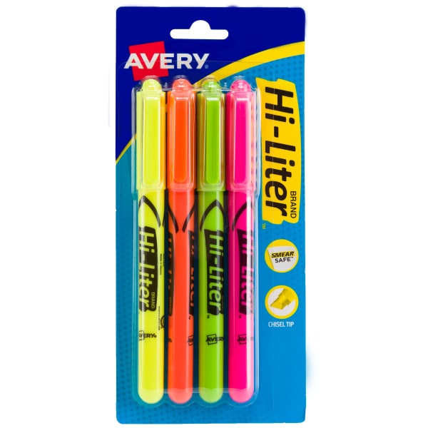 Avery(R) Hi-Liter(R), Pen-Style, Assorted Colors, 4 Count (23545)
