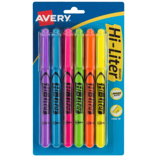Avery(R) Hi-Liter(R), Pen-Style, Assorted Colors, 6 Count (23585)