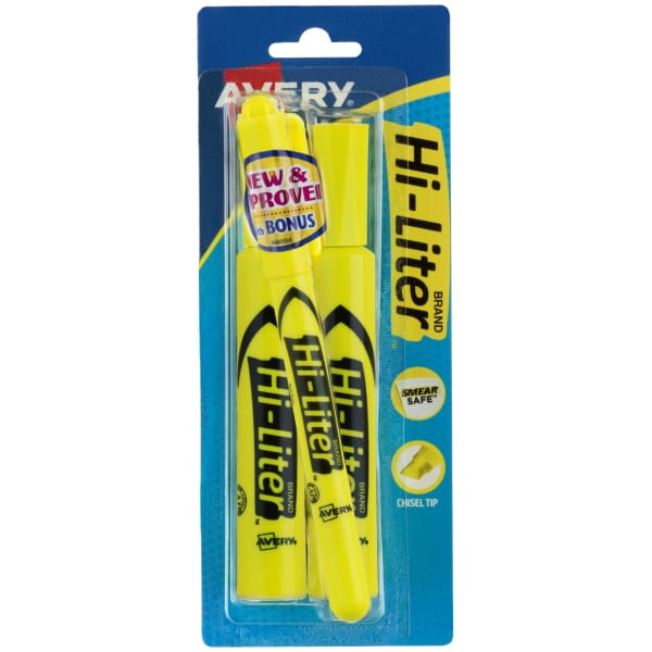 Avery Hi-Liter Desk-Style Highlighters, SmearSafe, Yellow, 2 Pack
