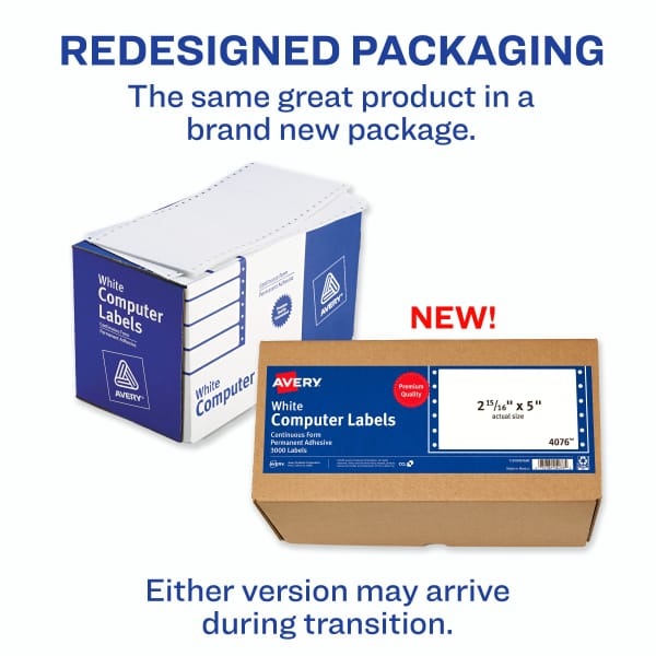 Avery® White Computer Labels, 2-15/16" x 5", Dot Matrix Labels and Pin ...