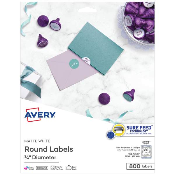 Avery&reg; Matte White Round Labels, Â¾" Diameter