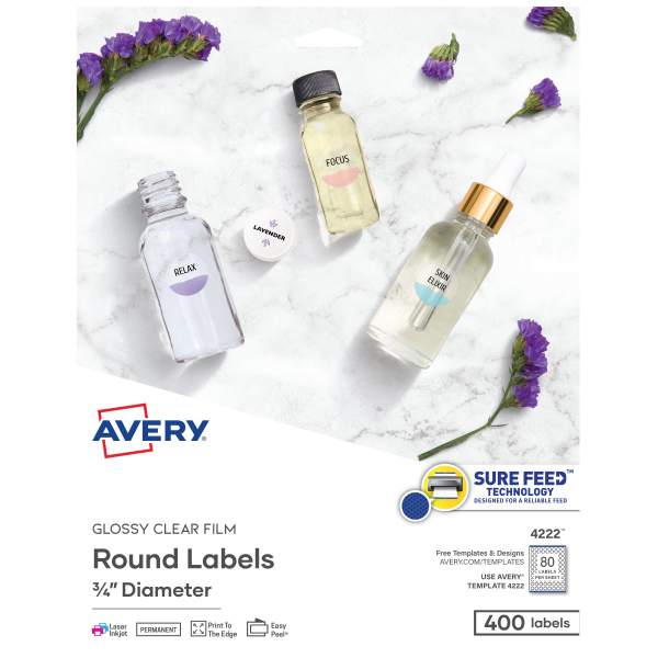 Avery® Glossy Clear Round Labels, ¾" Diameter