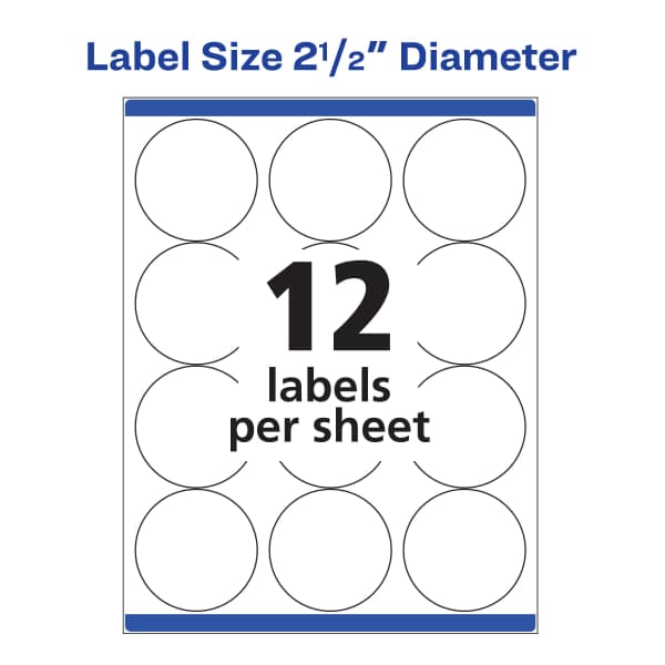 White Round Labels, Laser Printers, 21/2" 5294 Avery