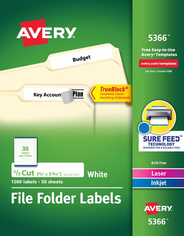 TrueBlock® File Folder Labels, 2/3” x 3-7/16”