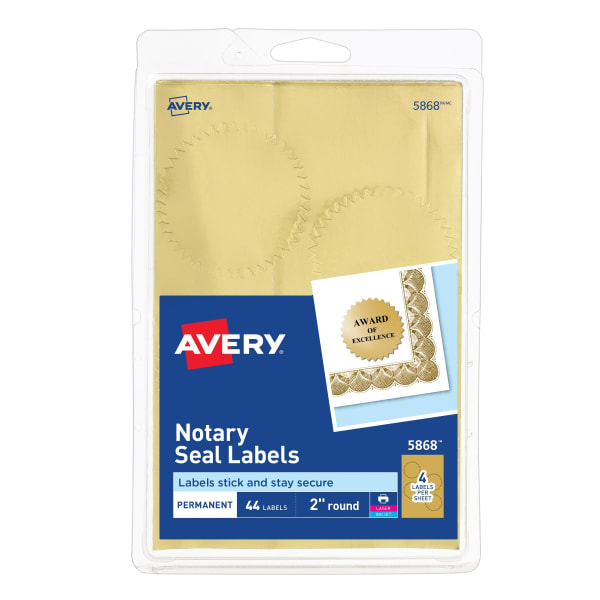 Gold Notary Seal Labels, 2" Diameter