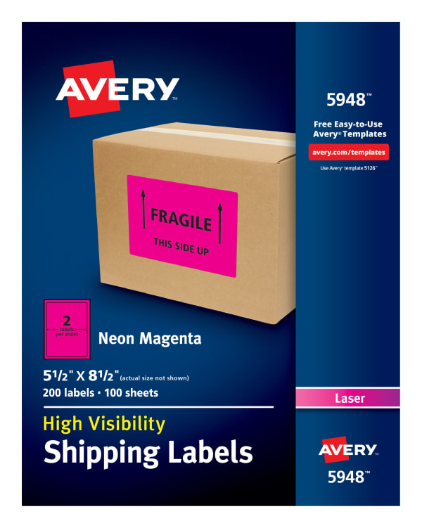 Neon Pink Shipping Labels, 5-1/2" x 8-1/2"