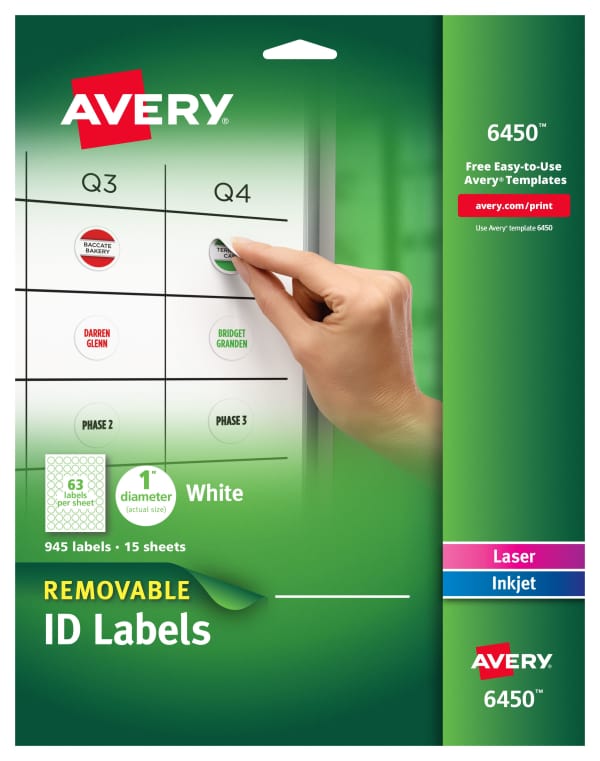 White Removable Labels with Sure Feed, 1"