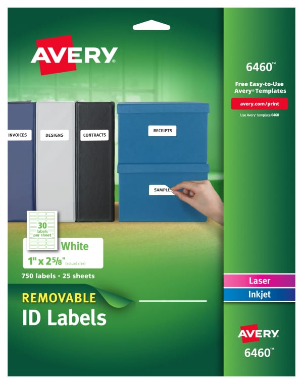 White Removable Labels with Sure Feed, 1" x 2 5/8"